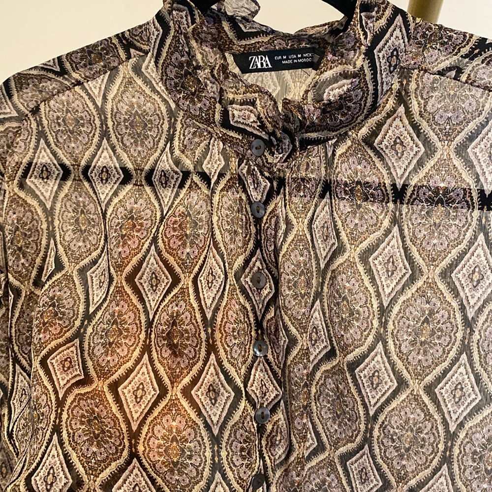 ZARA - Bohemian Sheer Paisley Flowy Blouse - size M - Picture 12 of 12